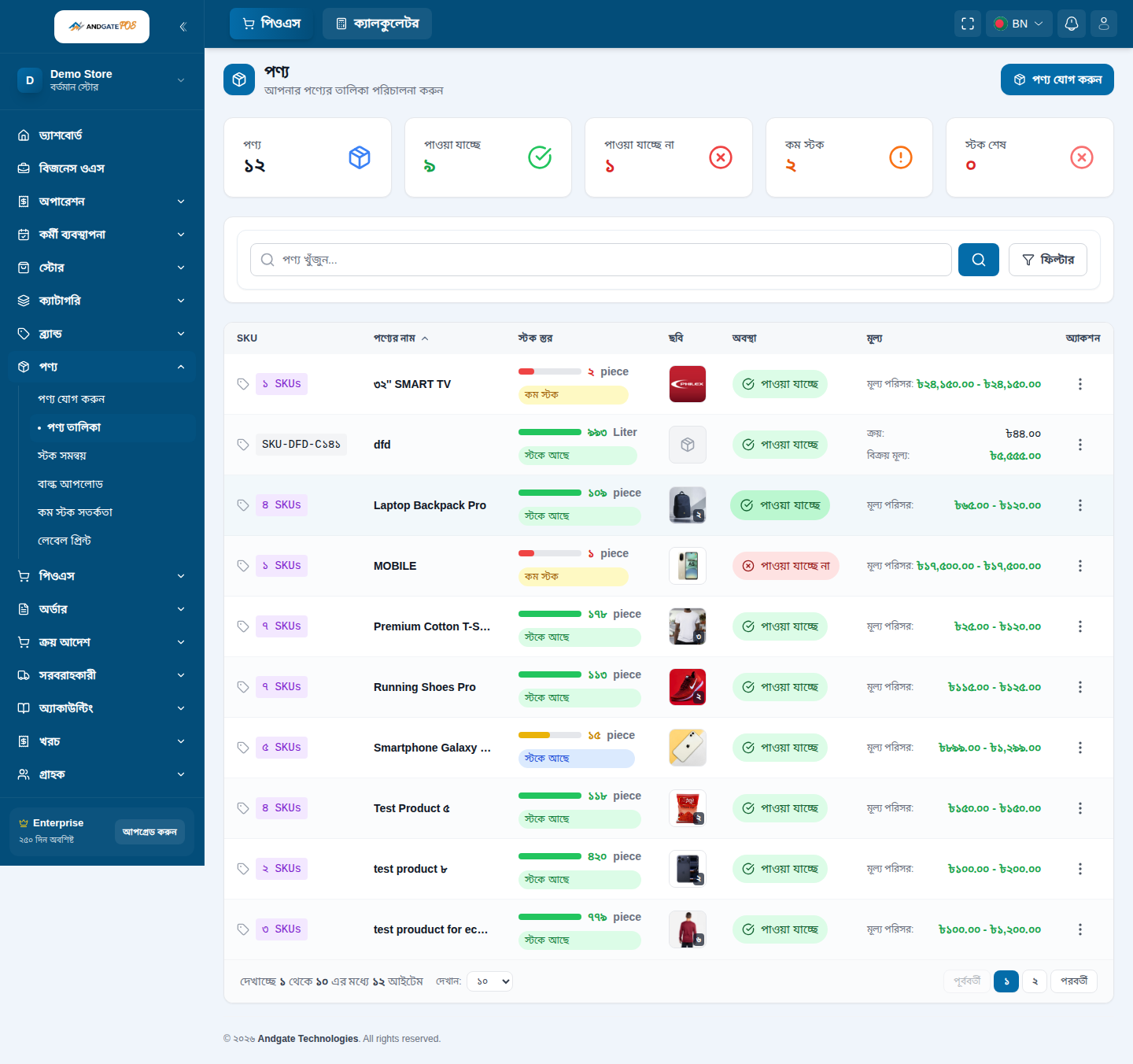 Product list screen